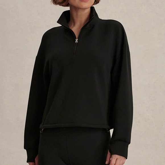 Varley Tops - Varley Sweatshirt Sian Cropped Half Zip Midlayer Black Medium